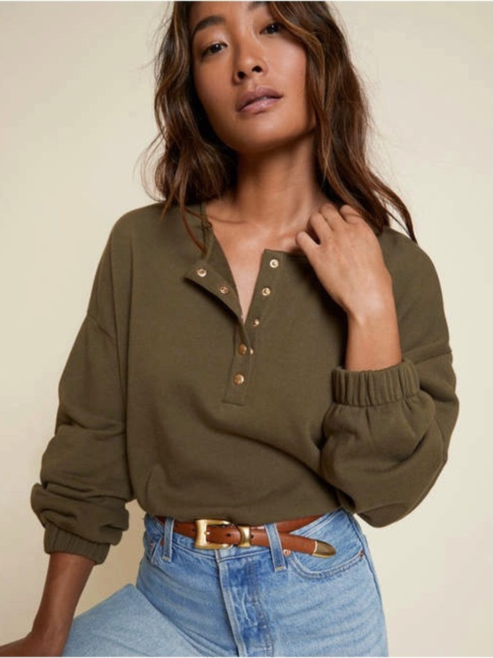 NATION LTD Callan Snap Sweatshirt Lagoon Green S